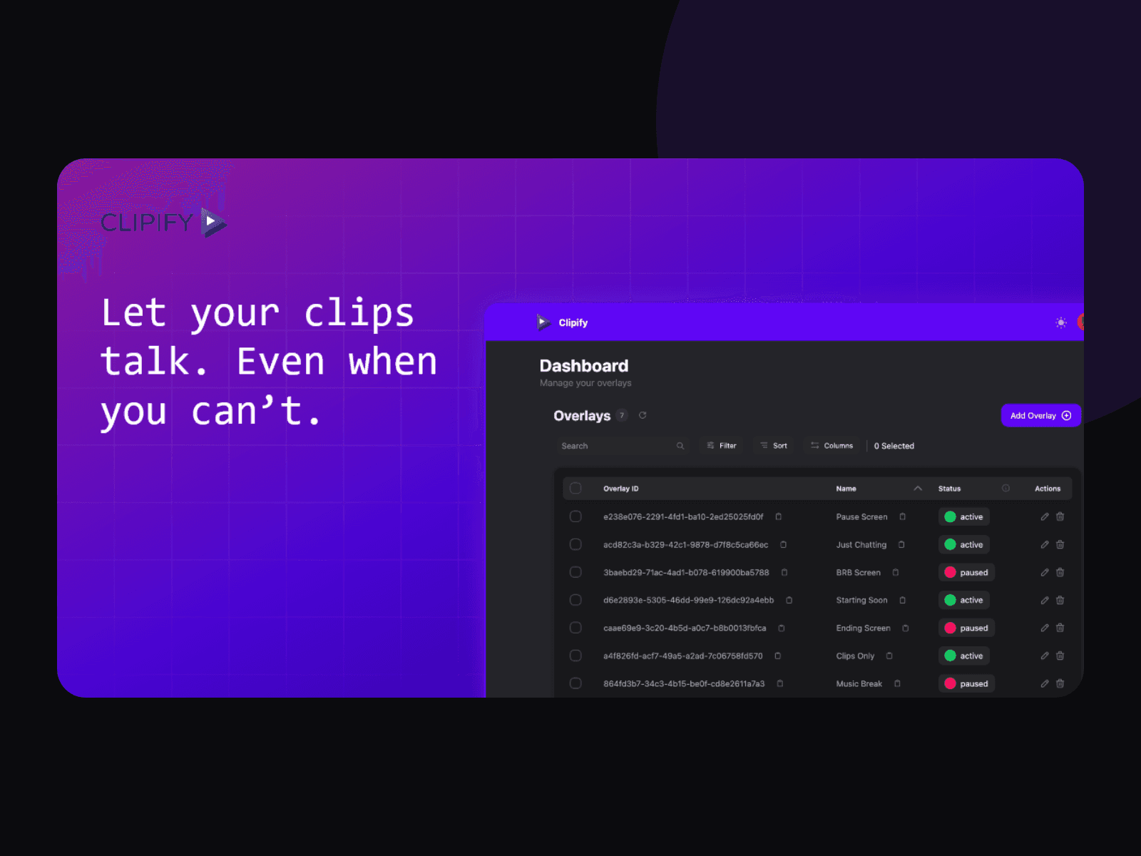 Clipify dashboard presented in a custom project thumbnail